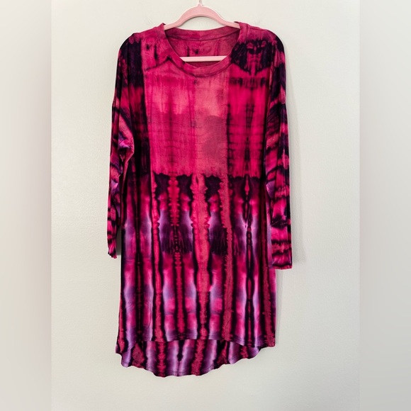 Tie Dye Purple & Red Viscose Long Sleeve Dress Large - Picture 1 of 5